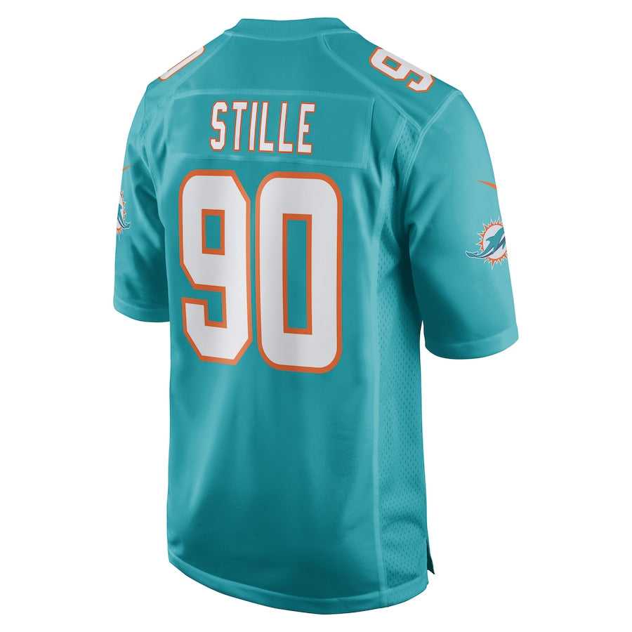 M.Dolphins #90 Ben Stille Aqua Game Player Jersey Stitched American Football Jerseys - Main View