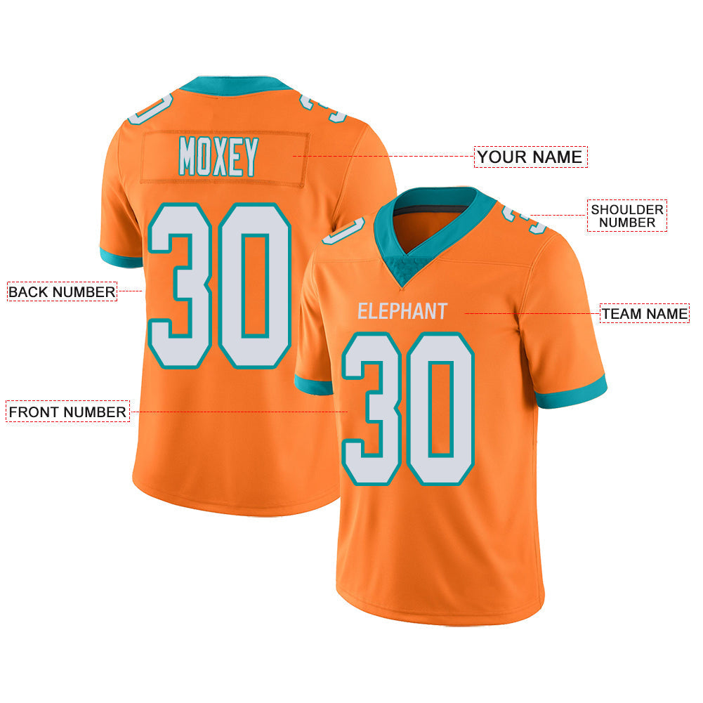Custom M.Dolphins Stitched American Football Jerseys Personalize Birthday Gifts Orange Jersey view 2