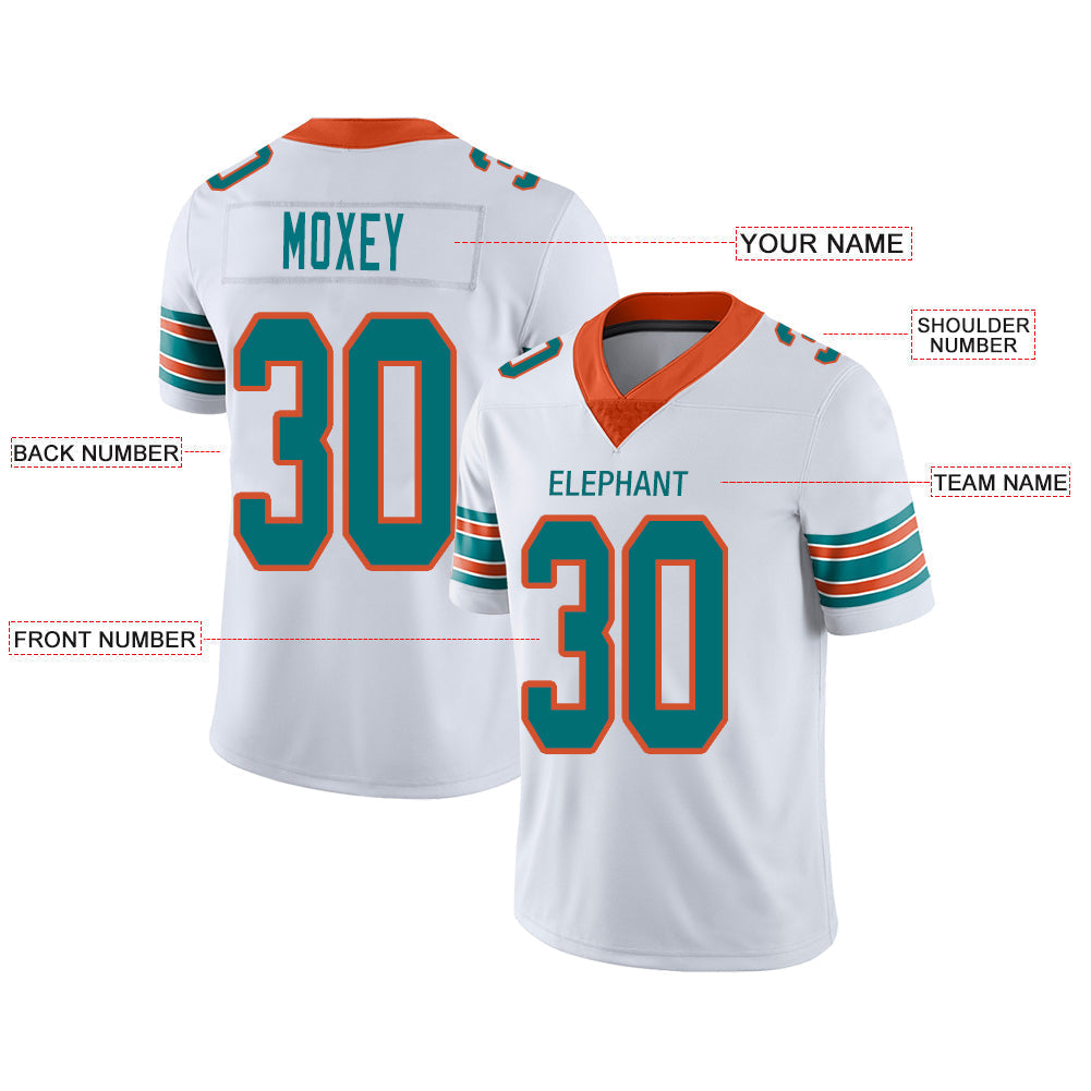 Custom M.Dolphins Stitched American Football Jerseys Personalize Birthday Gifts White Jersey view 2
