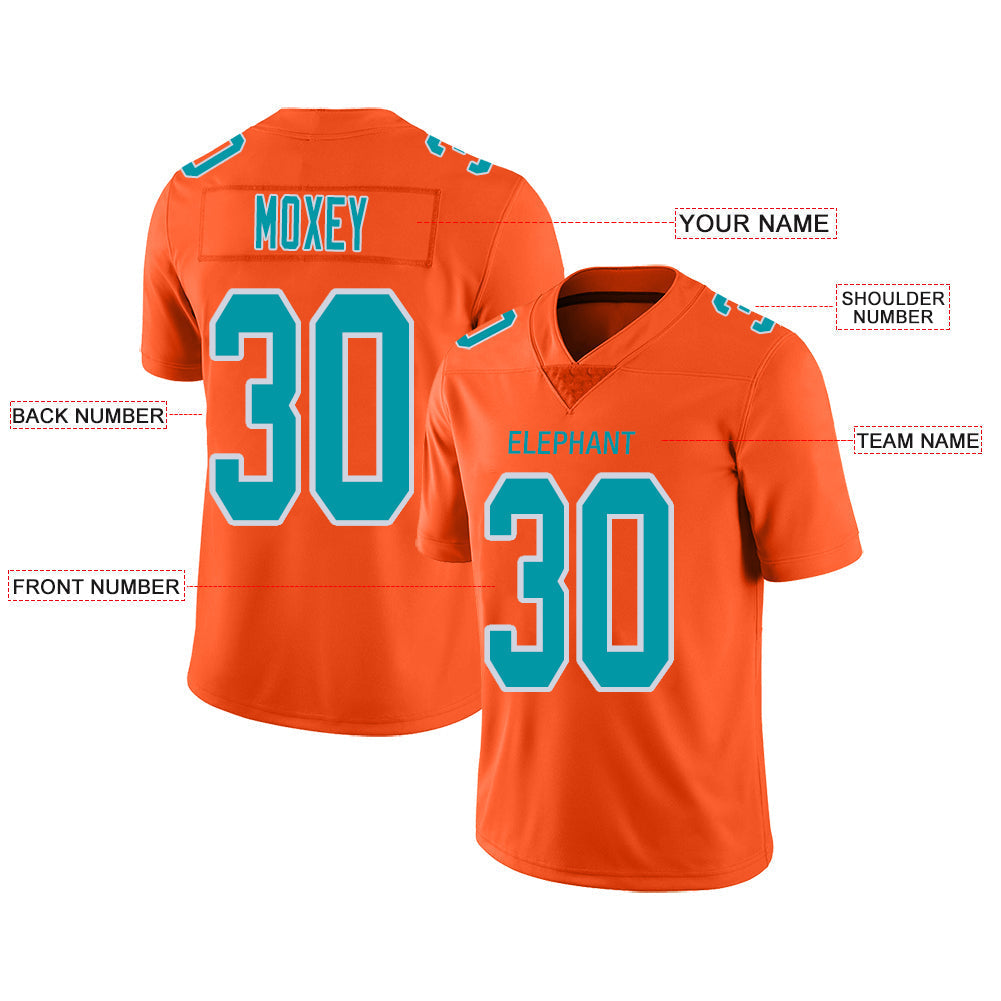 Custom M.Dolphins Stitched American Football Jerseys Personalize Birthday Gifts Orange Jersey view 2