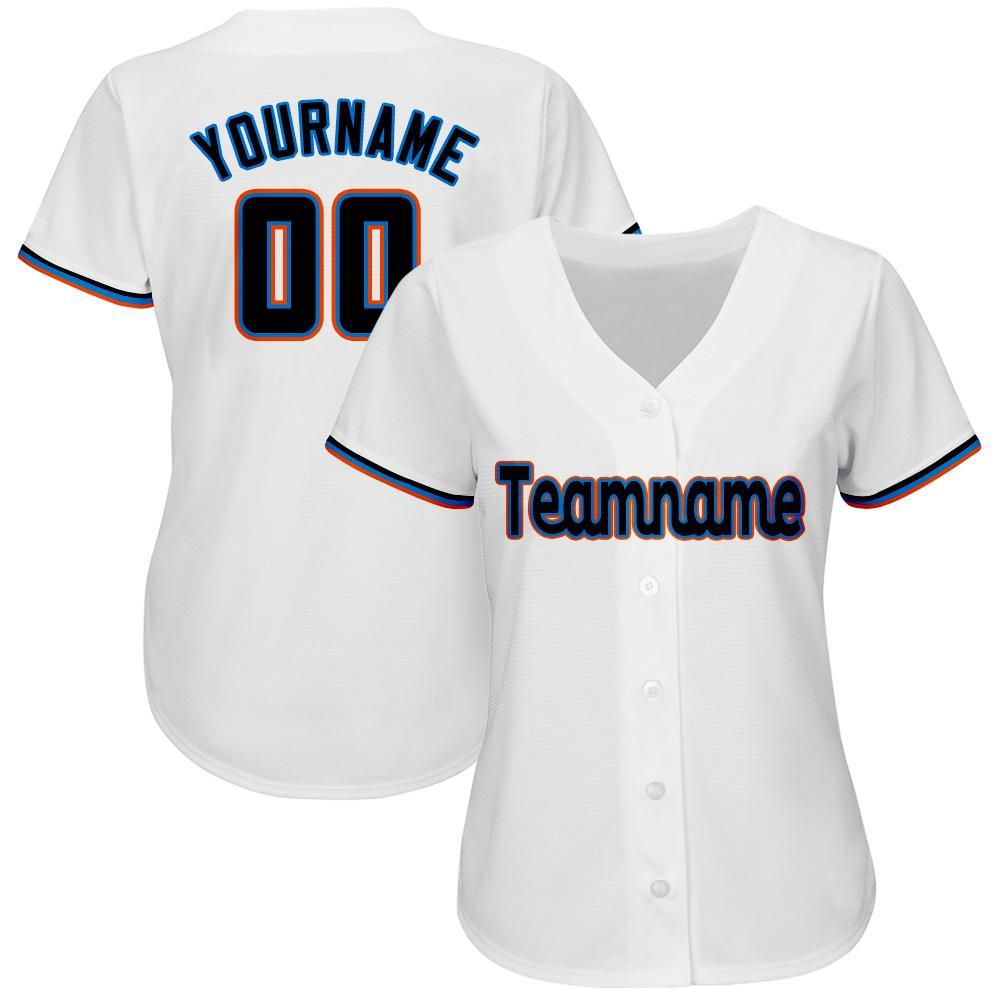 Custom White Black-Orange Baseball Jersey view 2