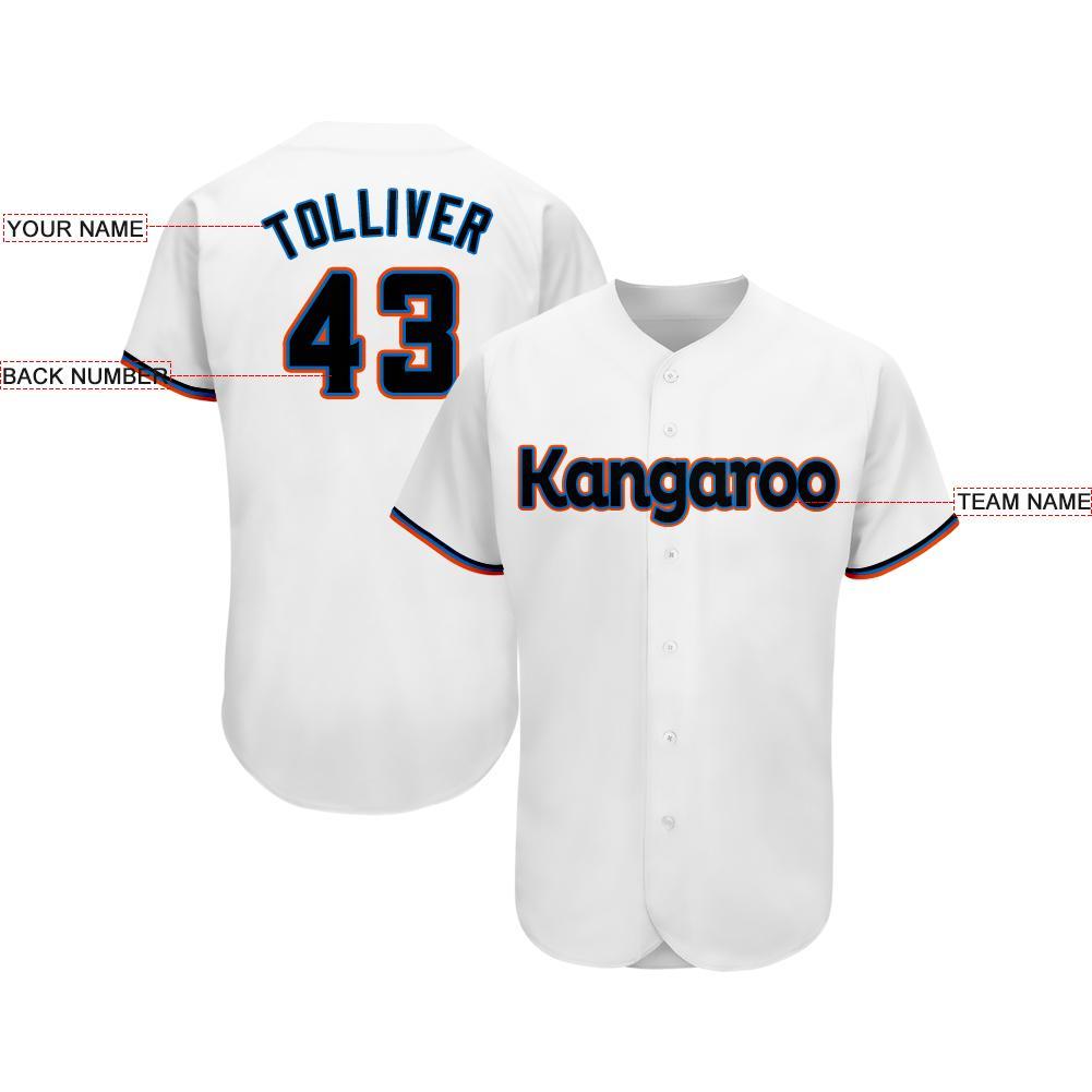 Custom White Black-Orange Baseball Jersey view 3