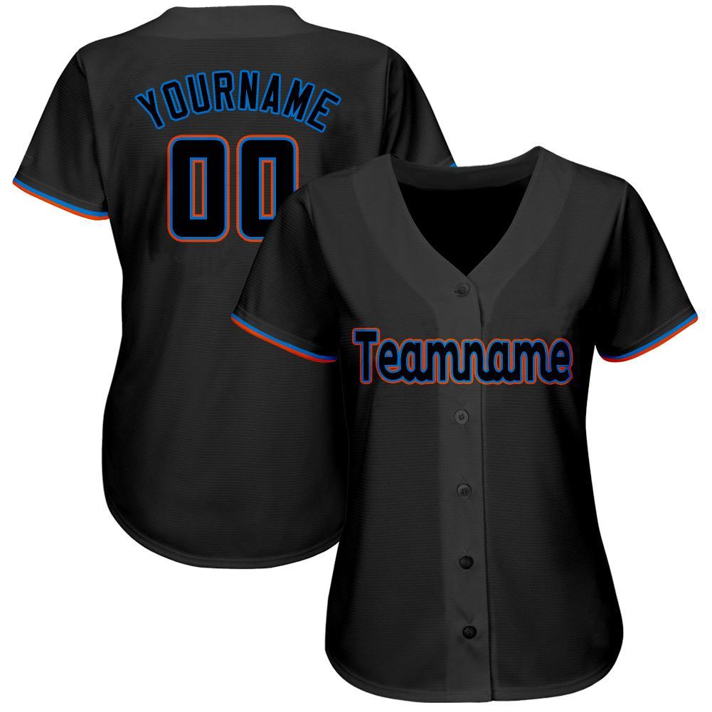 Custom Black Powder Blue-Orange Baseball Jersey view 2