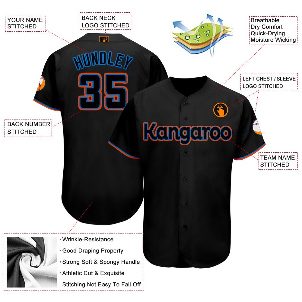 Custom Black Powder Blue-Orange Baseball Jersey view 3