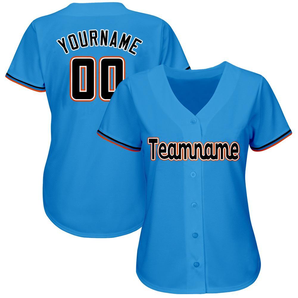 Custom Powder Blue Black-Orange Baseball Jersey view 2