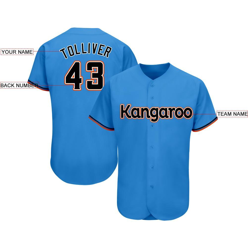Custom Powder Blue Black-Orange Baseball Jersey view 3