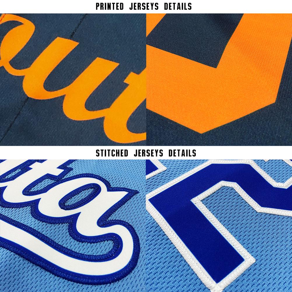 Custom Powder Blue Black-Orange Baseball Jersey view 6