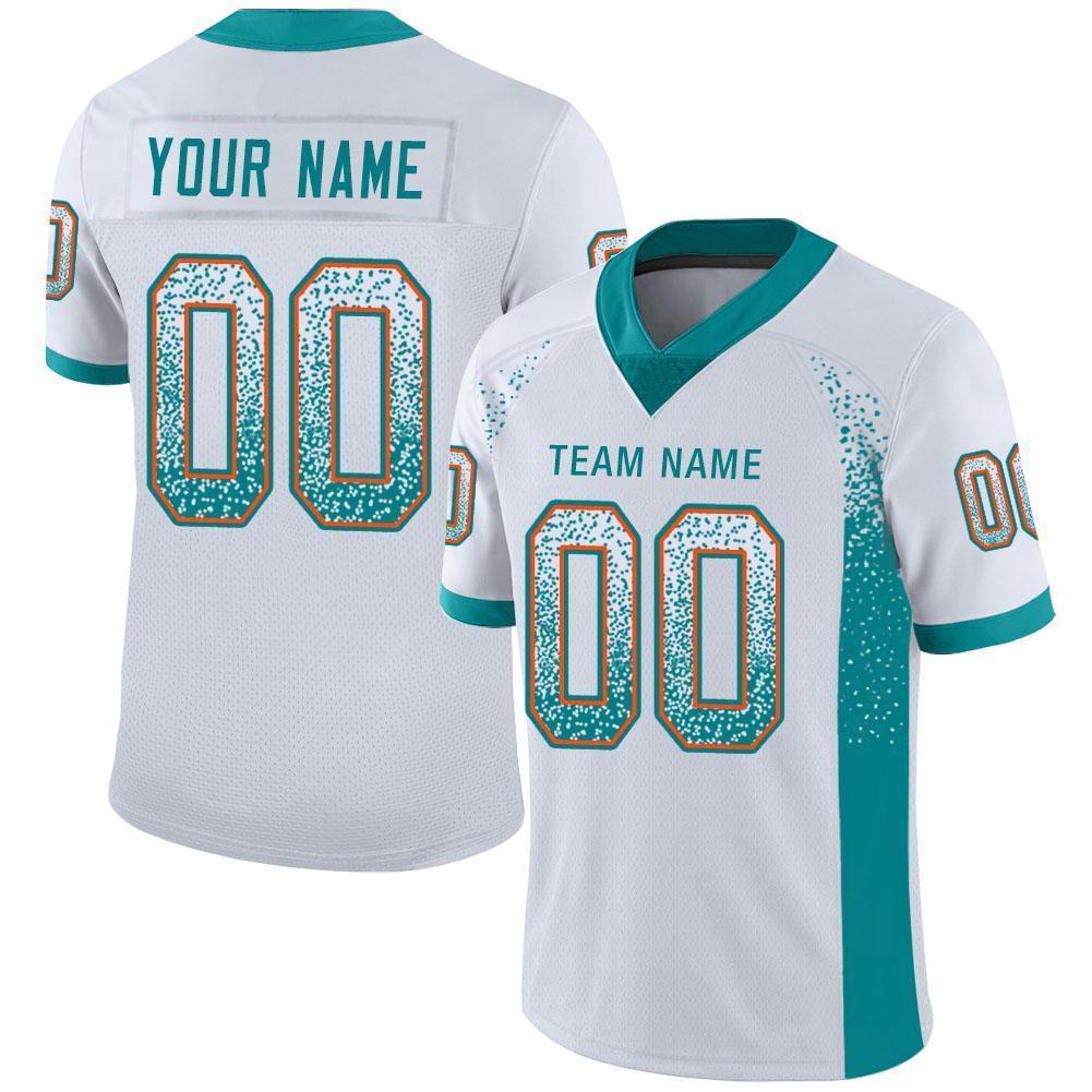 Custom White Aqua-Orange Drift Fashion Football Jersey - Main View