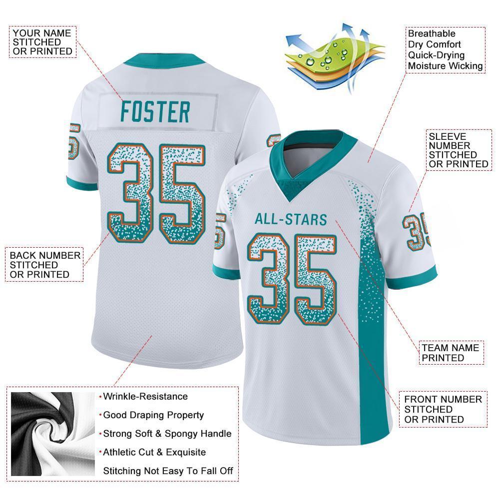 Custom White Aqua-Orange Drift Fashion Football Jersey view 3