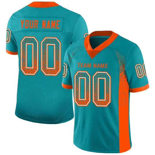 Custom Aqua Orange-White Drift Fashion Football Jersey - Main View