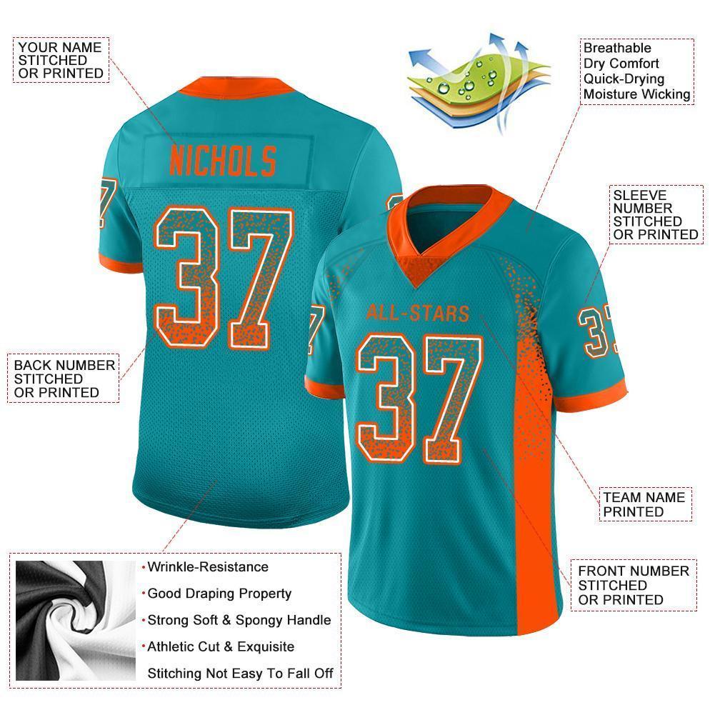 Custom Aqua Orange-White Drift Fashion Football Jersey view 4