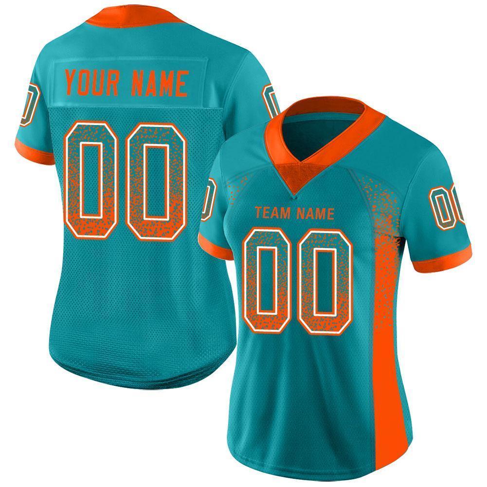 Custom Aqua Orange-White Drift Fashion Football Jersey view 3