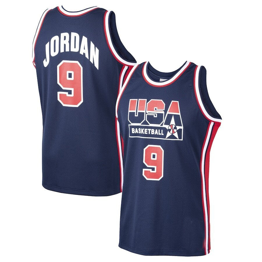 Basketball #9 JD USA  Fanatics Authentic Autographed Team USA 1992 Jersey - Upper Deck - BLUE Stitched American Basketball Jersey - Main View