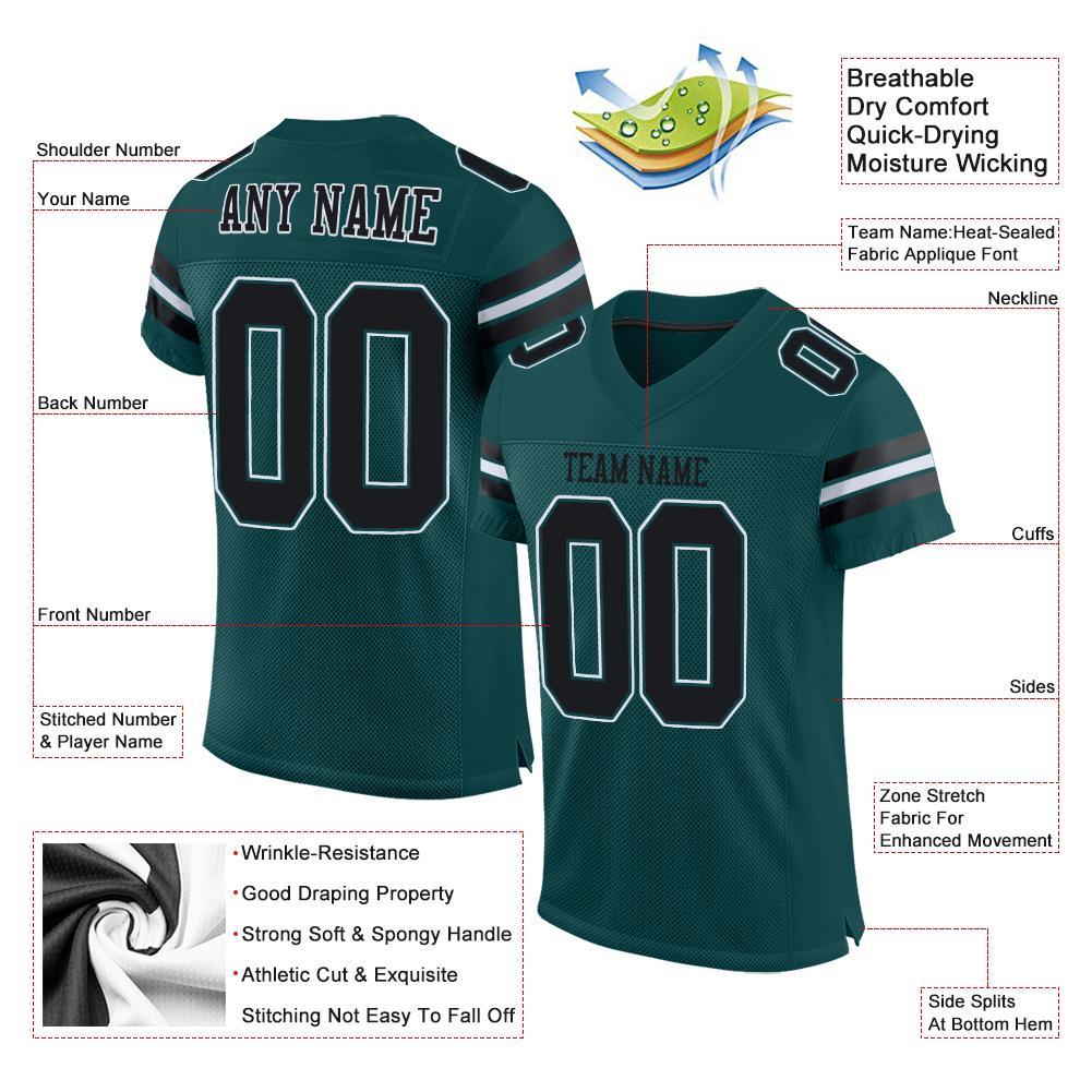 Custom Midnight Green Black-White Mesh Authentic Football Jersey view 4