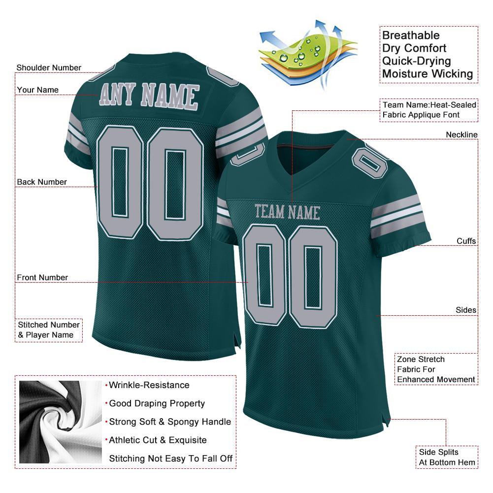 Custom Midnight Green Light Gray-White Mesh Authentic Football Jersey view 4