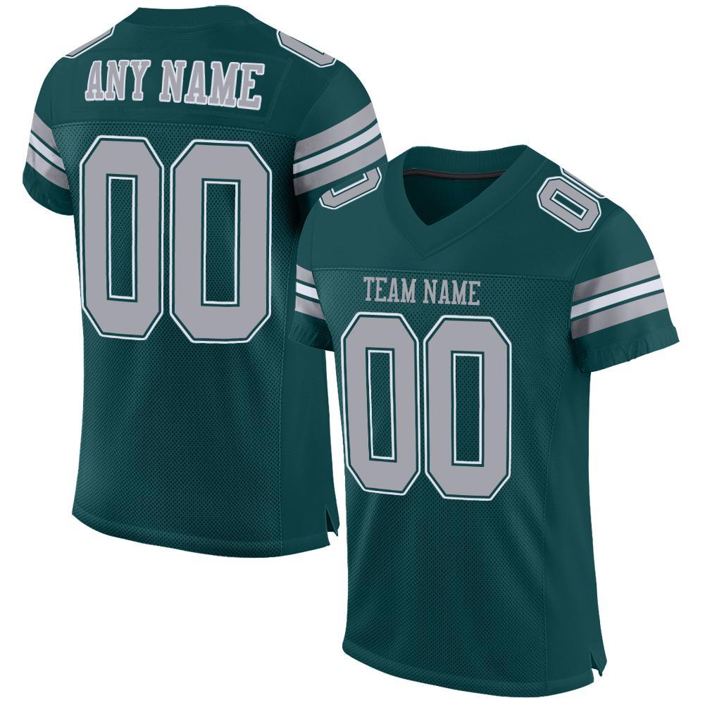 Custom Midnight Green Light Gray-White Mesh Authentic Football Jersey - Main View