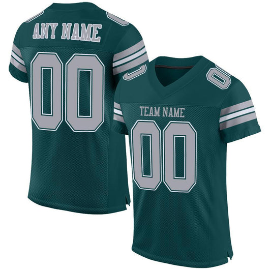 Custom Midnight Green Light Gray-White Mesh Authentic Football Jersey - Main View