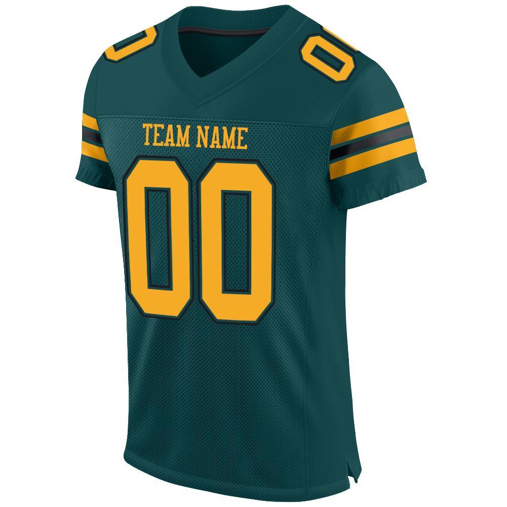 Custom Midnight Green Gold-Black Mesh Authentic Football Jersey view 2