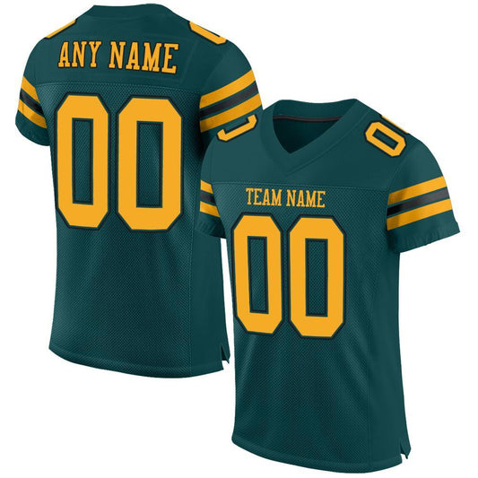 Custom Midnight Green Gold-Black Mesh Authentic Football Jersey - Main View