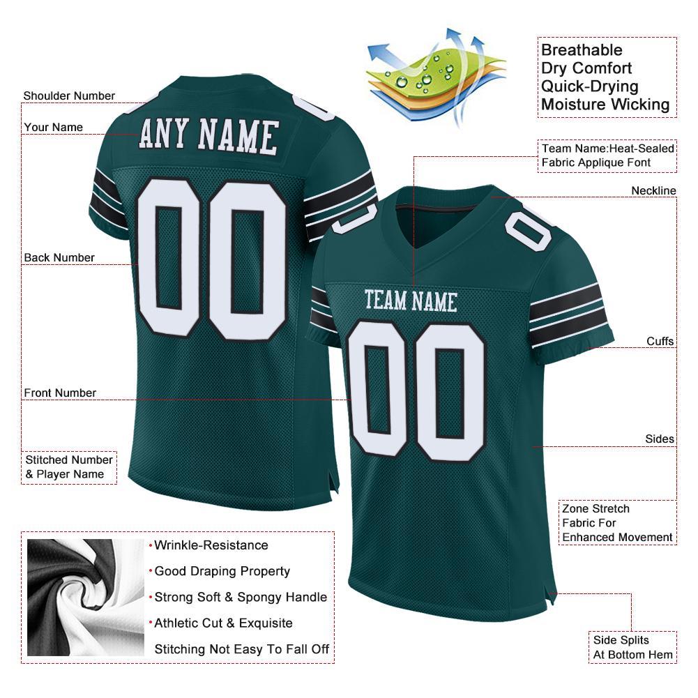 Custom Midnight Green White-Black Mesh Authentic Football Jersey view 4