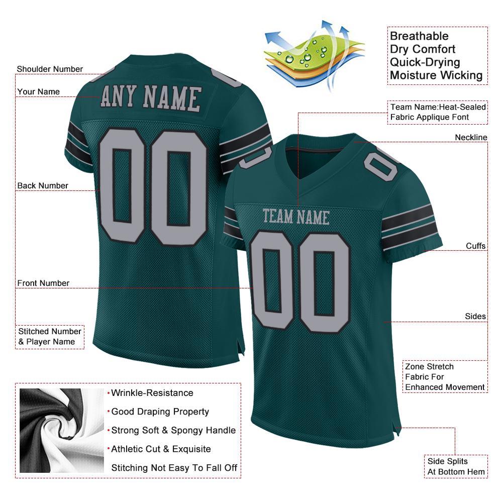 Custom Midnight Green Light Gray-Black Mesh Authentic Football Jersey view 4