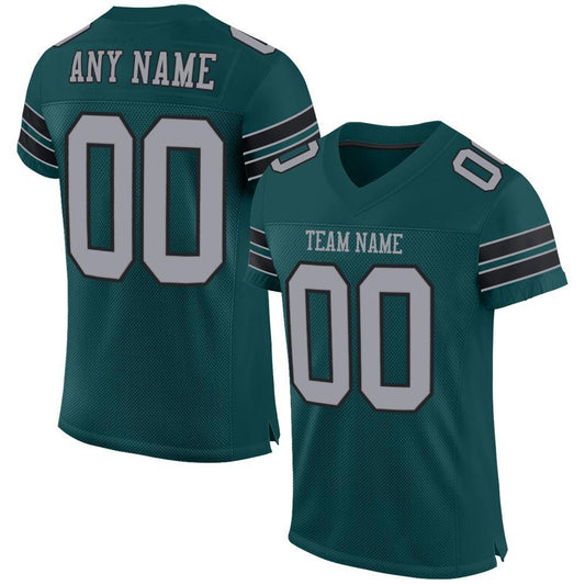 Custom Midnight Green Light Gray-Black Mesh Authentic Football Jersey - Main View