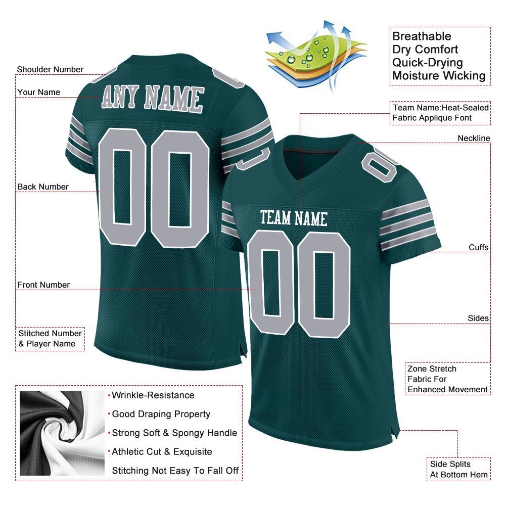 Custom Midnight Green Gray-White Mesh Authentic Football Jersey view 4