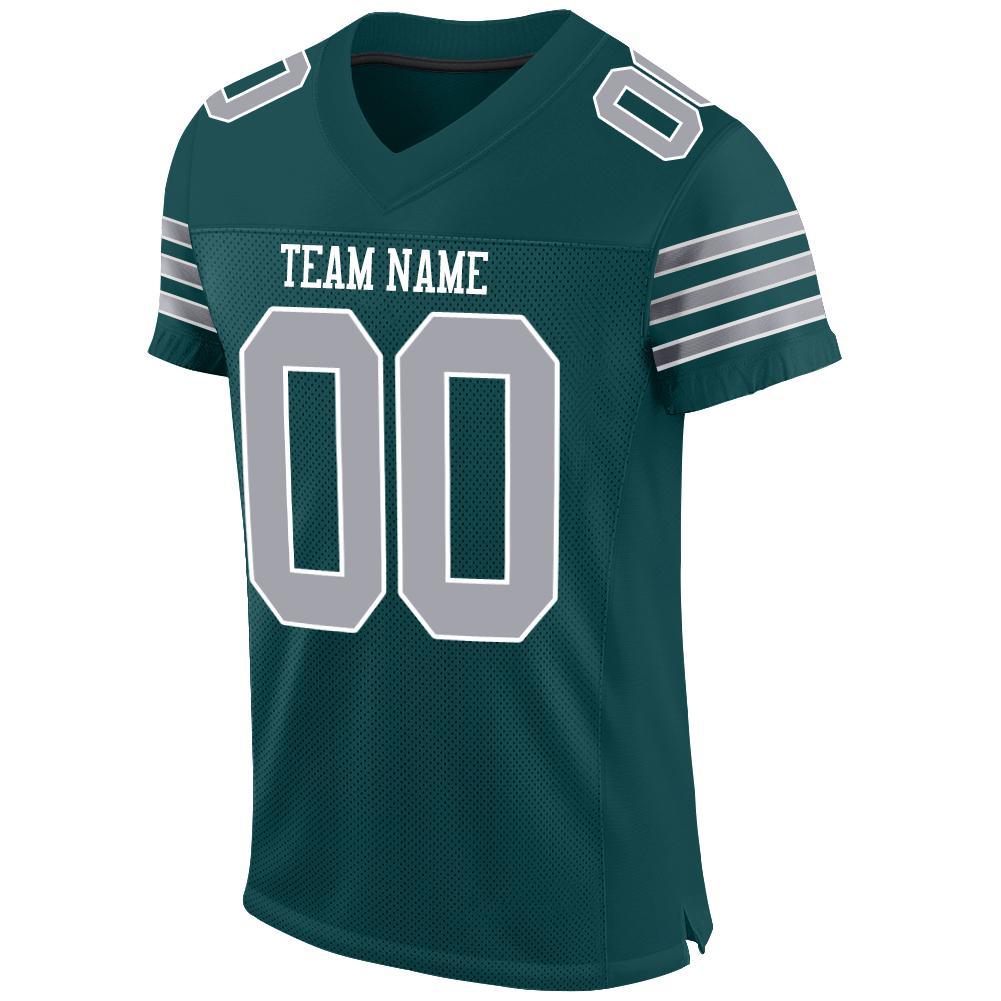 Custom Midnight Green Gray-White Mesh Authentic Football Jersey view 2