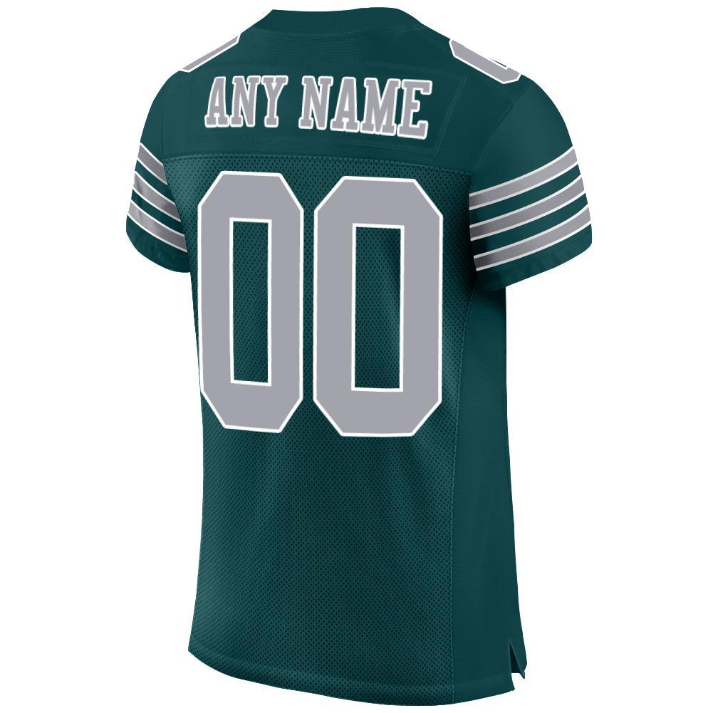 Custom Midnight Green Gray-White Mesh Authentic Football Jersey view 3