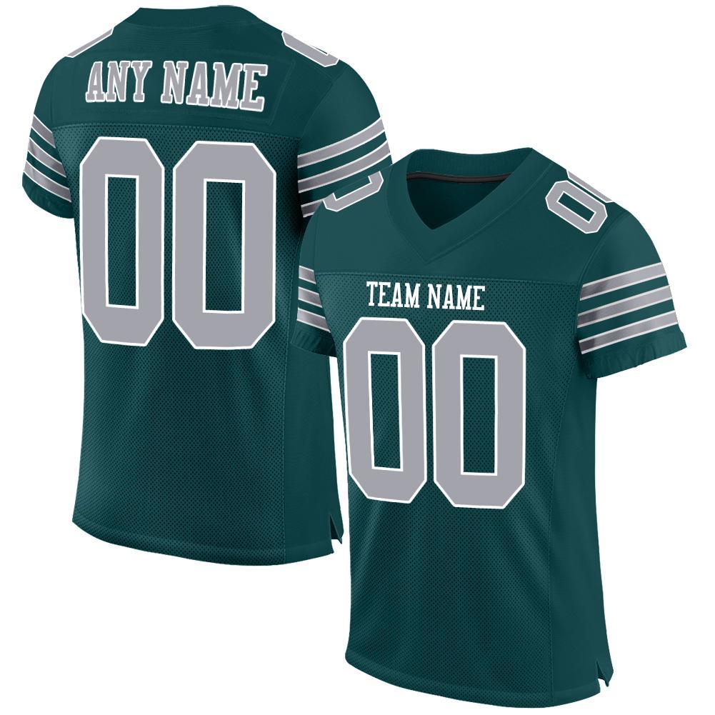 Custom Midnight Green Gray-White Mesh Authentic Football Jersey - Main View