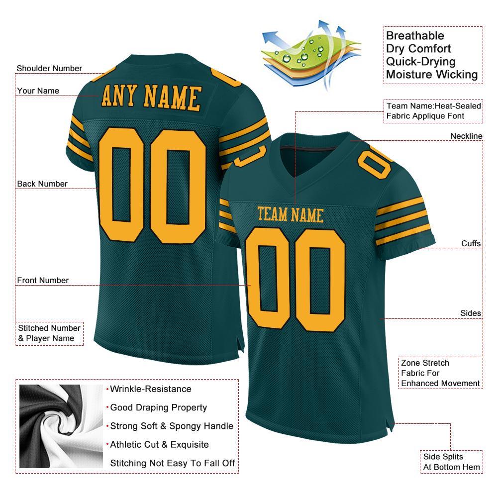 Custom Midnight Green Gold-Black Mesh Authentic Football Jersey view 4