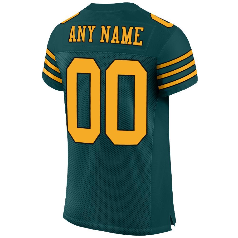 Custom Midnight Green Gold-Black Mesh Authentic Football Jersey view 3