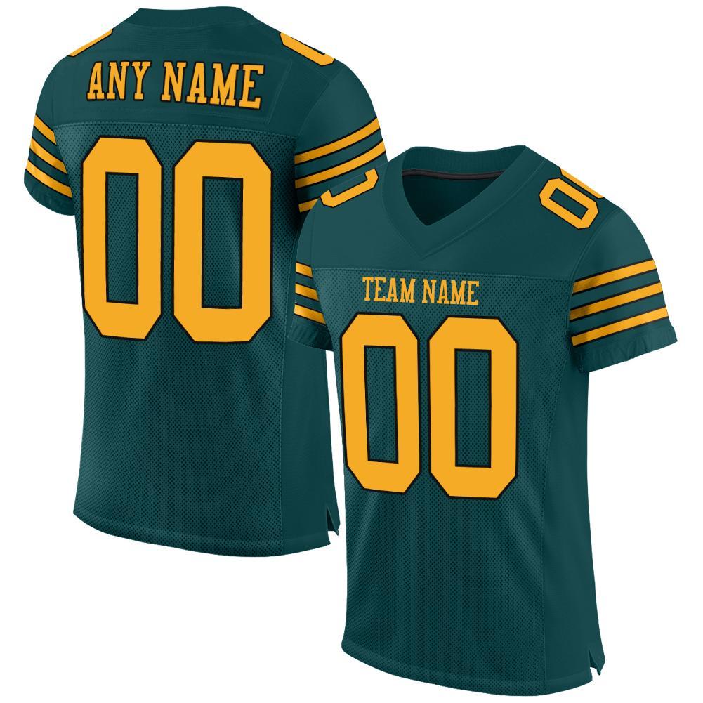 Custom Midnight Green Gold-Black Mesh Authentic Football Jersey - Main View