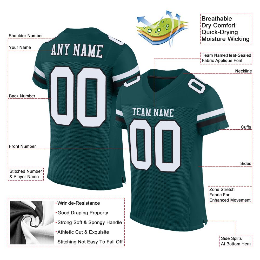 Custom Midnight Green White-Black Mesh Authentic Football Jersey view 4