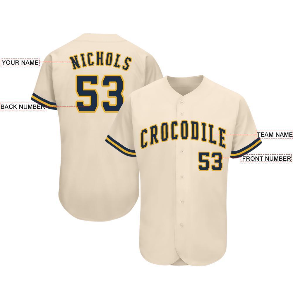 Custom Cream Navy-Gold Baseball Jersey view 3