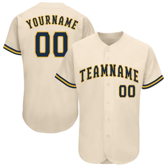 Custom Cream Navy-Gold Baseball Jersey - Main View
