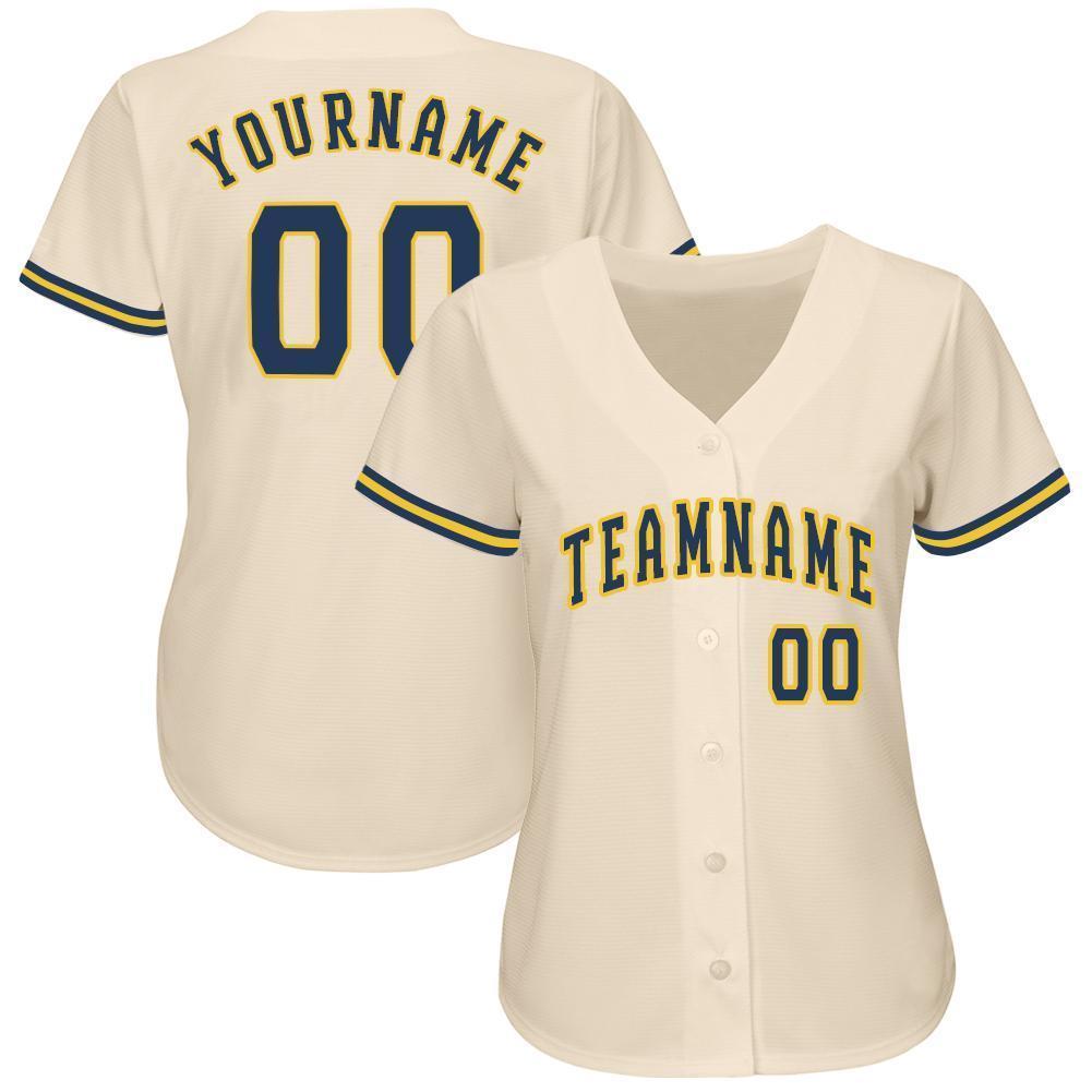 Custom Cream Navy-Gold Baseball Jersey view 2