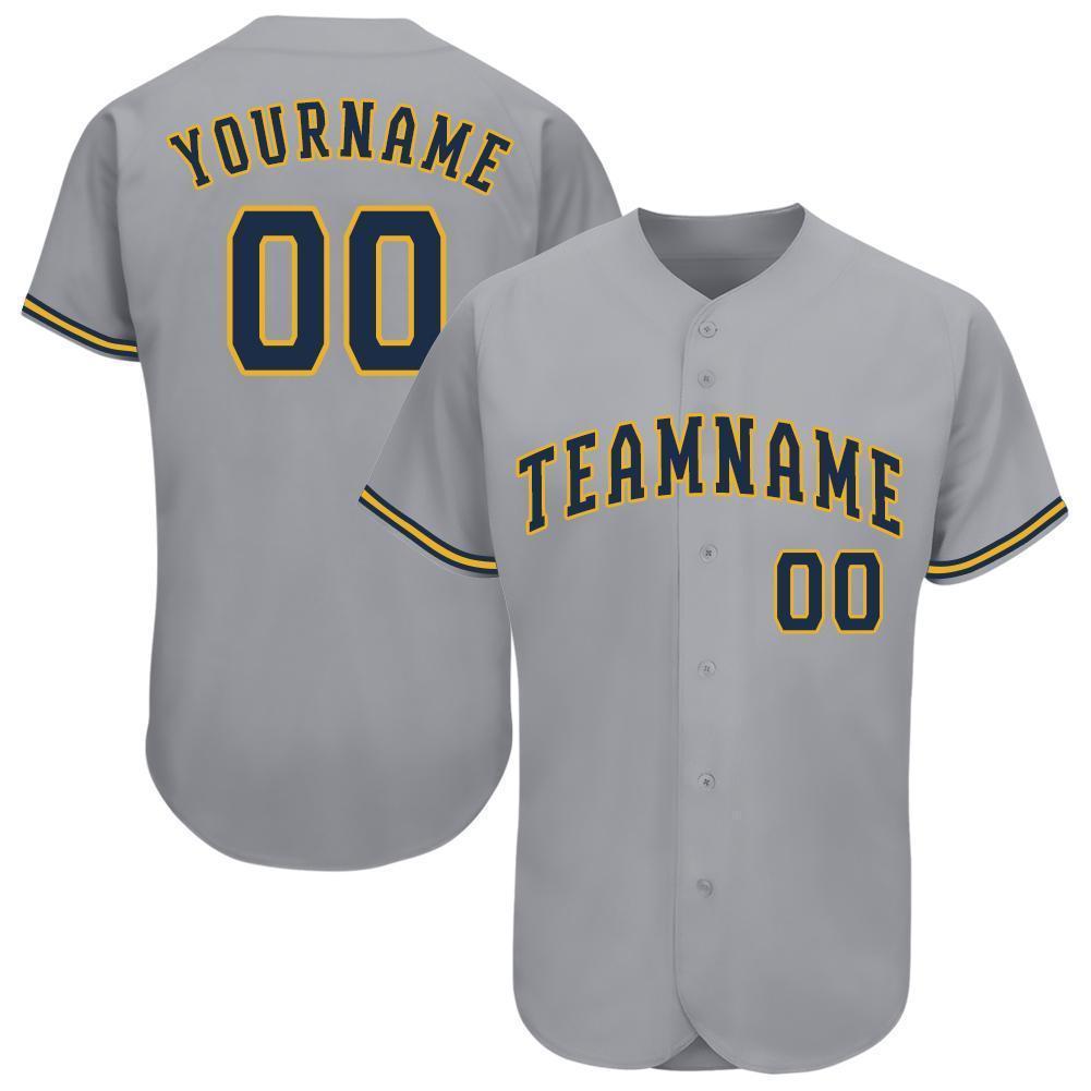 Custom Gray Navy-Gold Baseball Jersey - Main View