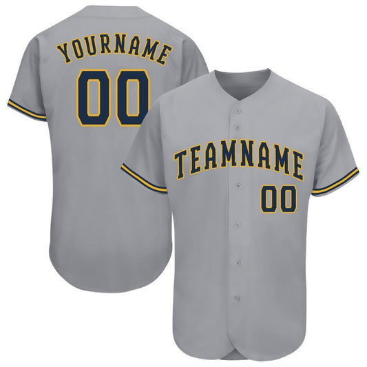 Custom Gray Navy-Gold Baseball Jersey - Main View