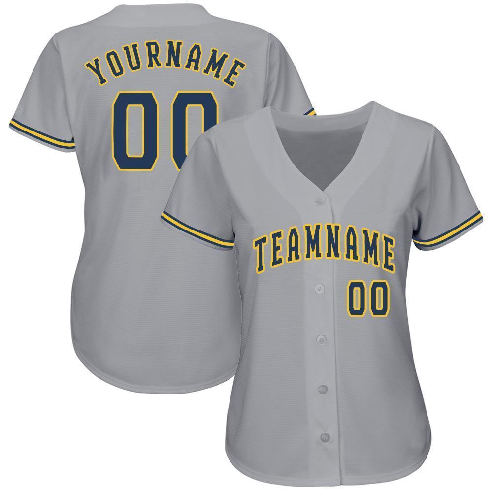 Custom Gray Navy-Gold Baseball Jersey view 3