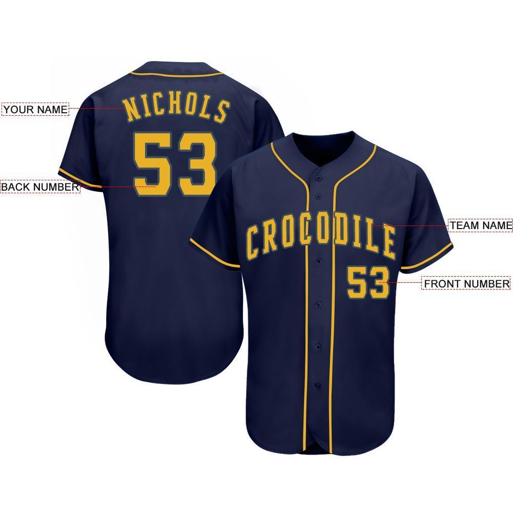 Custom Navy Gold Baseball Jersey view 3