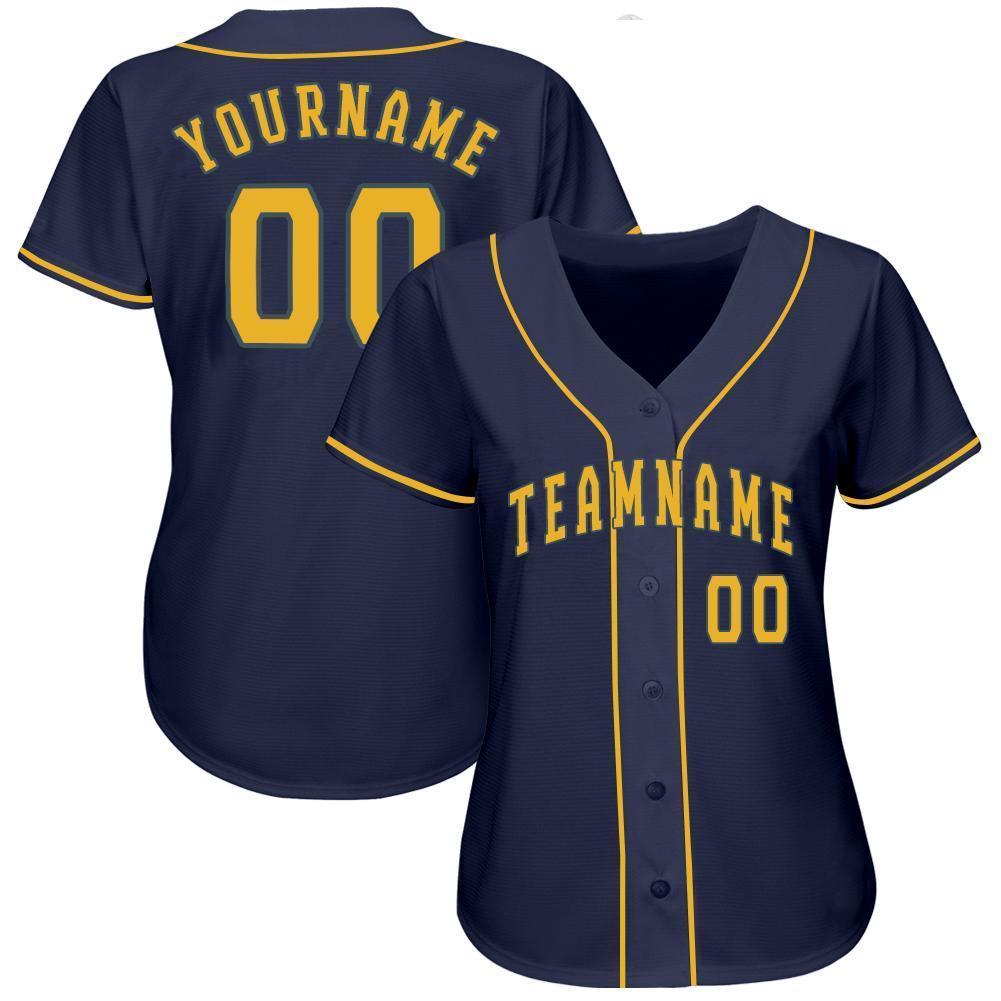Custom Navy Gold Baseball Jersey view 2