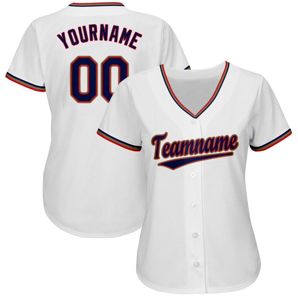 Custom White Navy-Red Baseball Jersey view 2