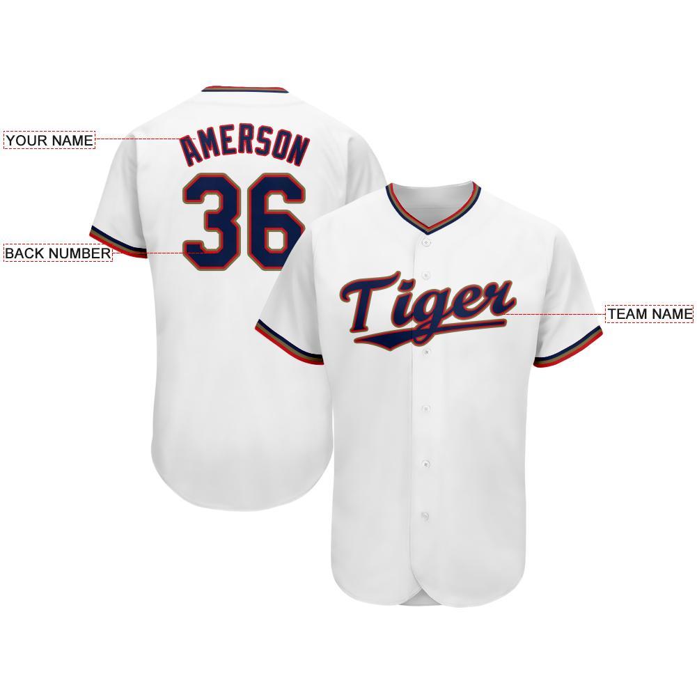 Custom White Navy-Red Baseball Jersey view 3