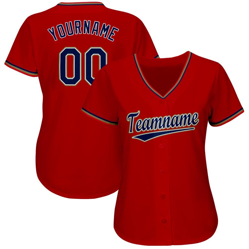 Custom Red Navy-Old Gold Baseball Jersey view 2