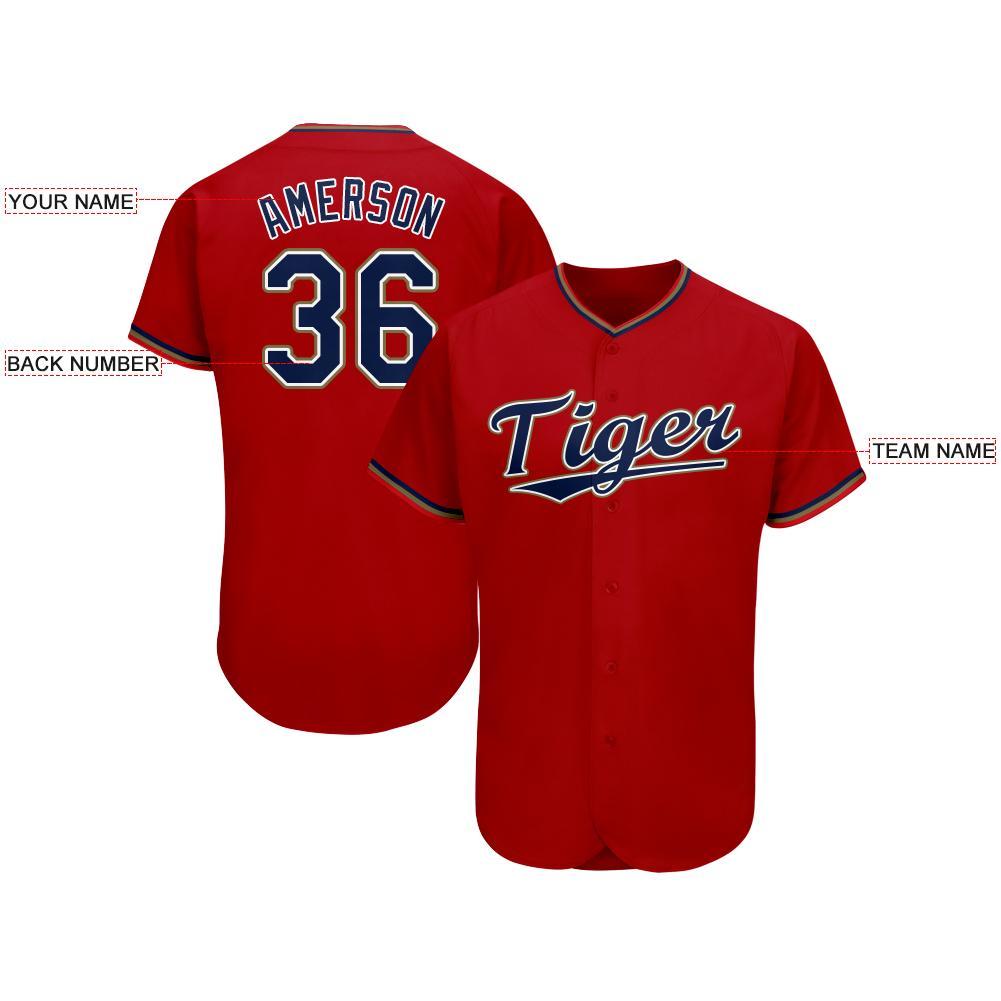 Custom Red Navy-Old Gold Baseball Jersey view 3