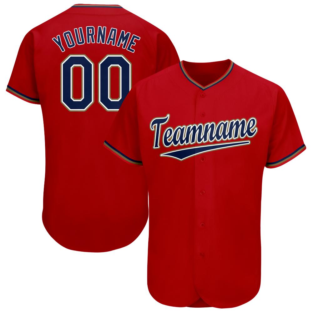 Custom Red Navy-Old Gold Baseball Jersey - Main View