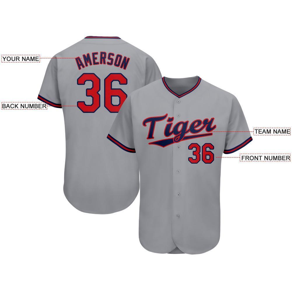 Custom Gray Red-Navy Baseball Jersey view 3