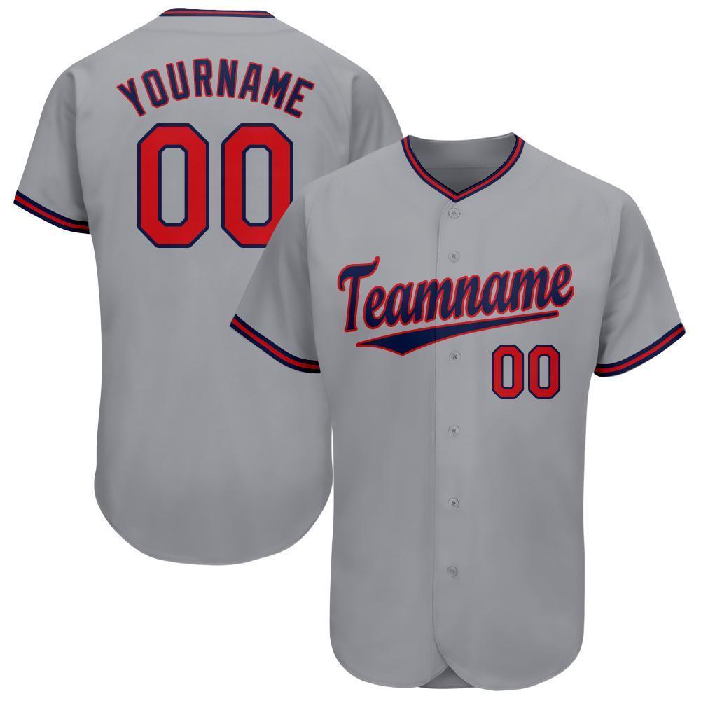Custom Gray Red-Navy Baseball Jersey - Main View