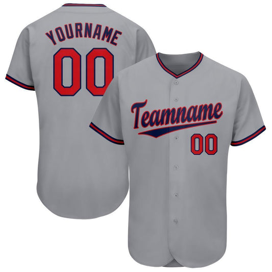 Custom Gray Red-Navy Baseball Jersey - Main View